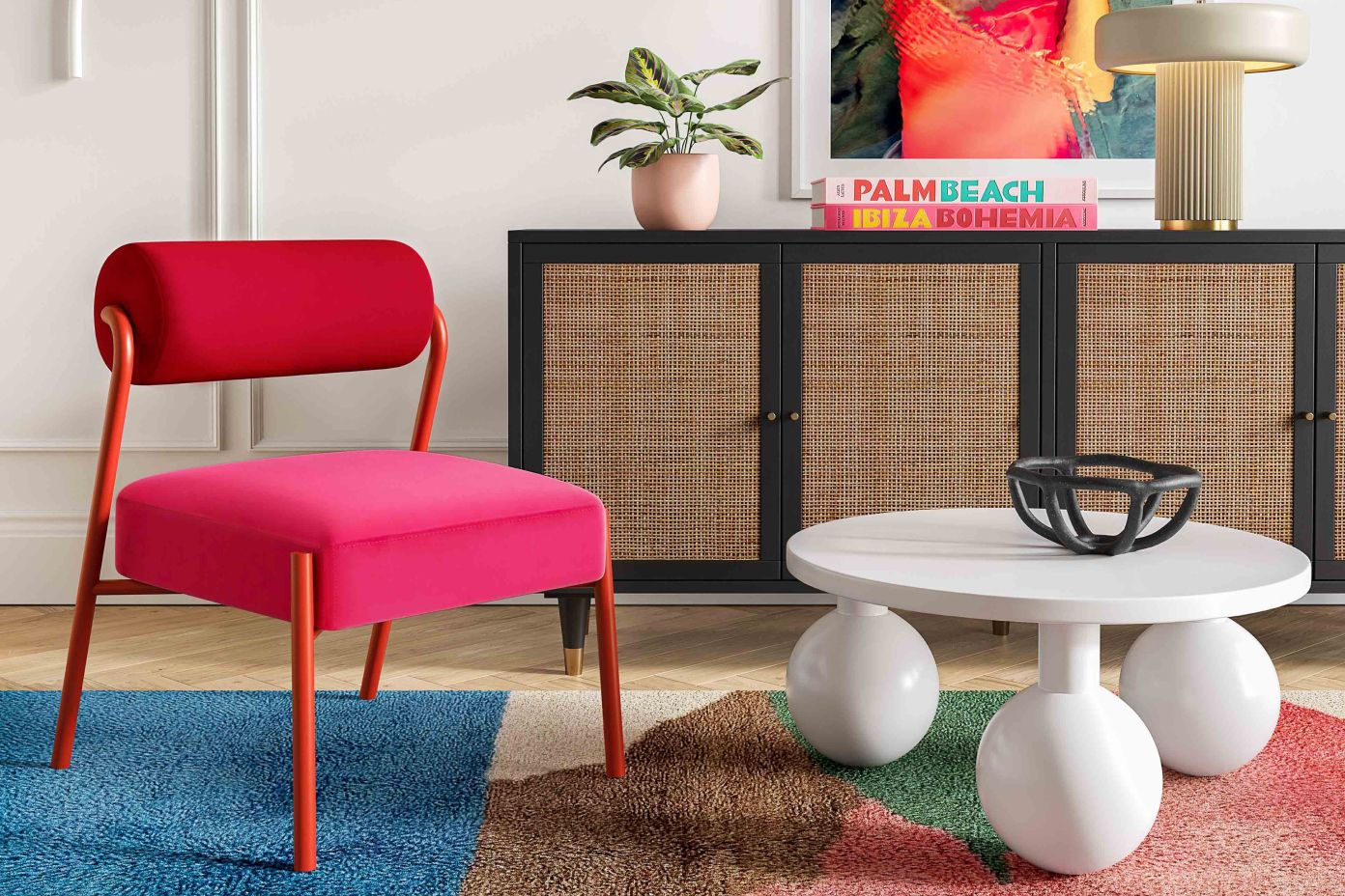 pink chair in room