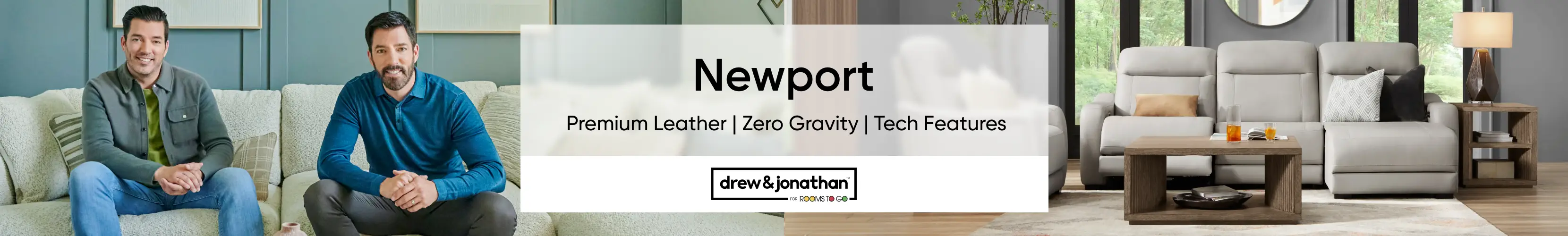 Newport Premium Leather | Zero Gravity | Tech Features by Drew & Jonathan for Rooms To Go featuring a leather sofa.