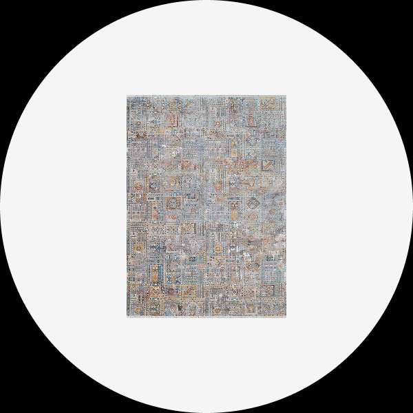 Area rug with a geometric pattern.
