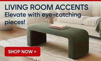 LIVING ROOM ACCENTS: Shop now. Green bench with books.
