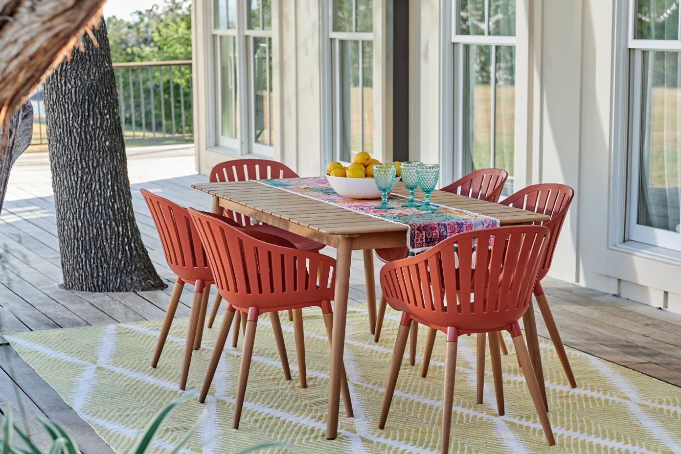 red patio dining table