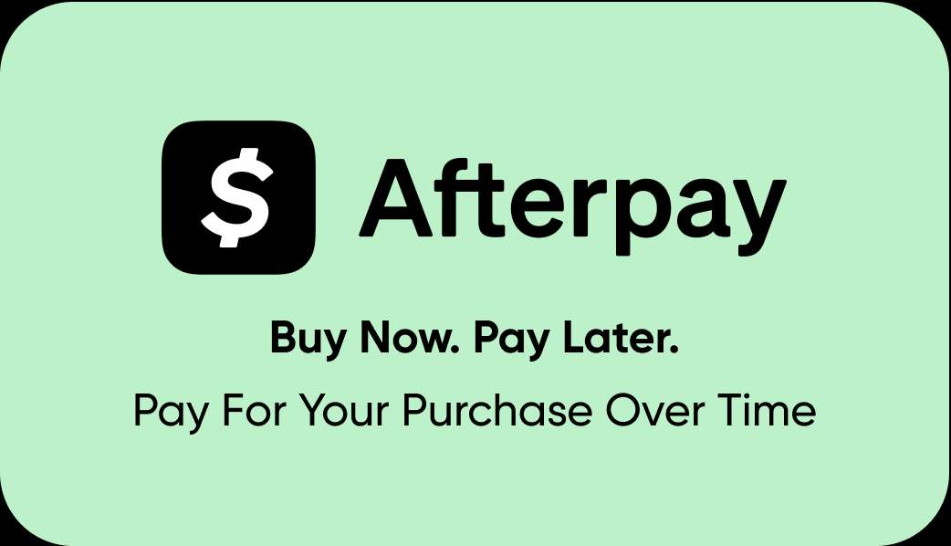 Afterpay logo with text "Buy Now. Pay Later. Pay For Your Purchase Over Time"
