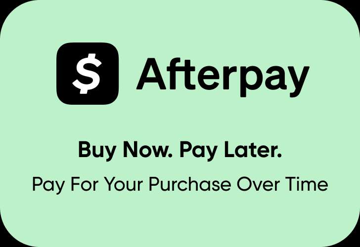 Afterpay logo with the text "Buy Now. Pay Later. Pay For Your Purchase Over Time."
