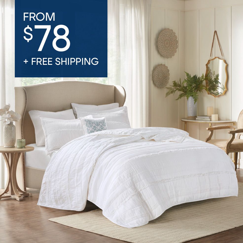 FROM $78 + FREE SHIPPING. White bedspread on a bed in a bedroom.
