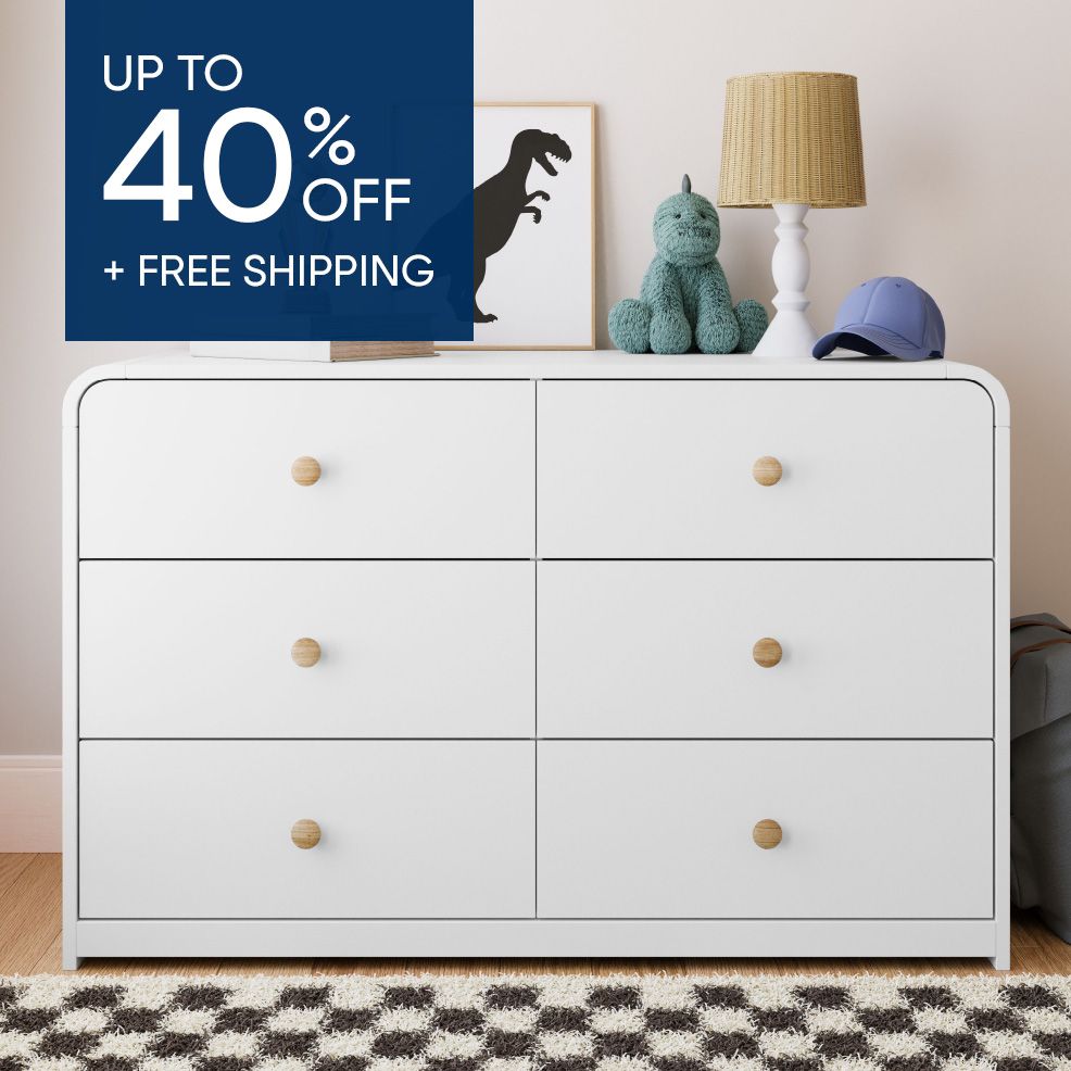 UP TO 40% OFF + FREE SHIPPING. White dresser with wooden knobs.
