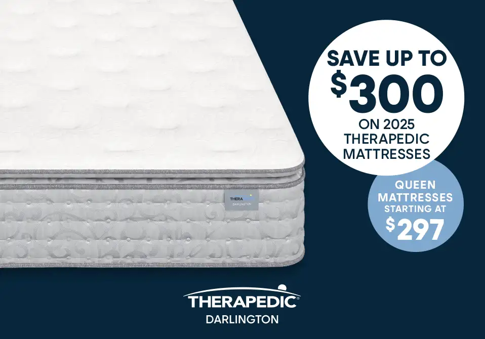 Save up to $300 on 2025 Therapedic mattresses. Queen mattresses starting at $297.

