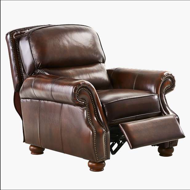 Brown leather recliner chair.
