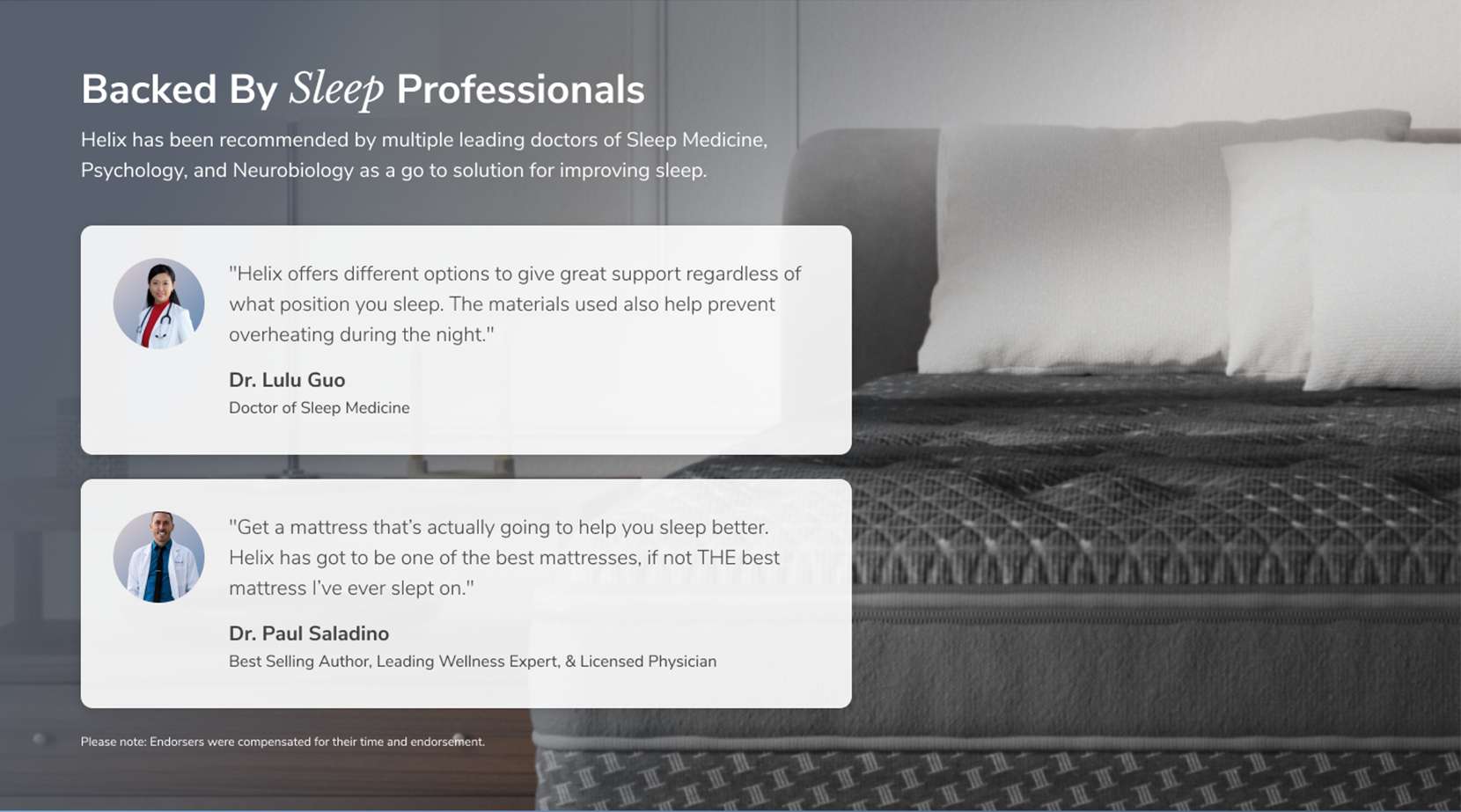 Image of a mattress with text from sleep professionals.
