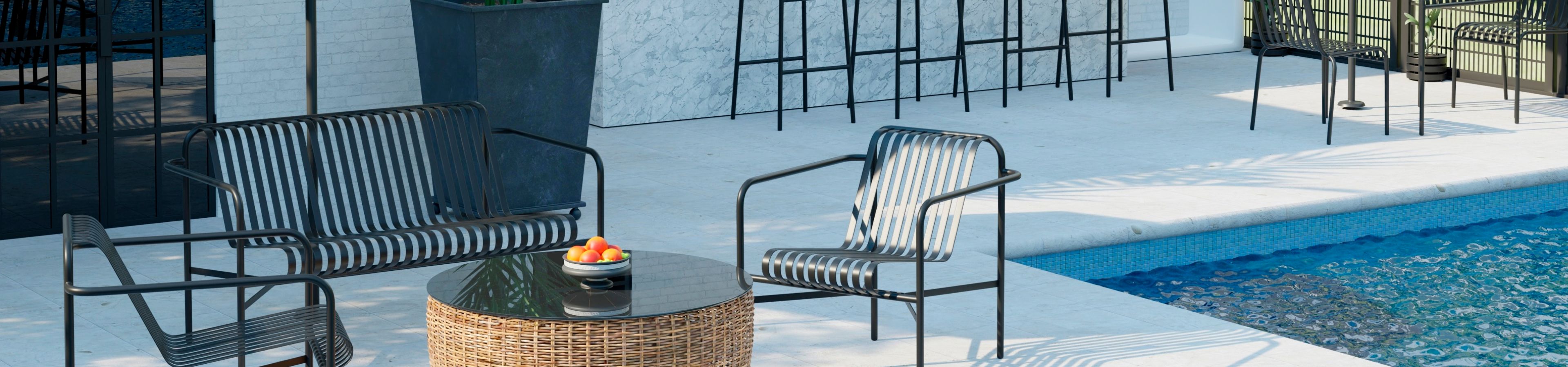 black metal chairs on patio 