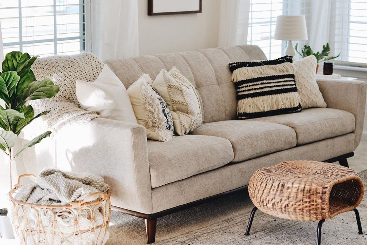 tan sofa in a decorated room
