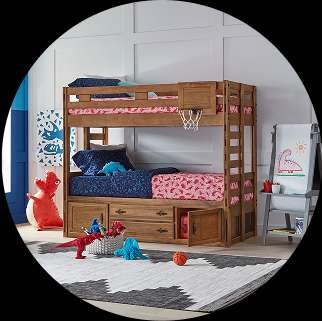 Wooden bunk bed with storage and a basketball hoop.
