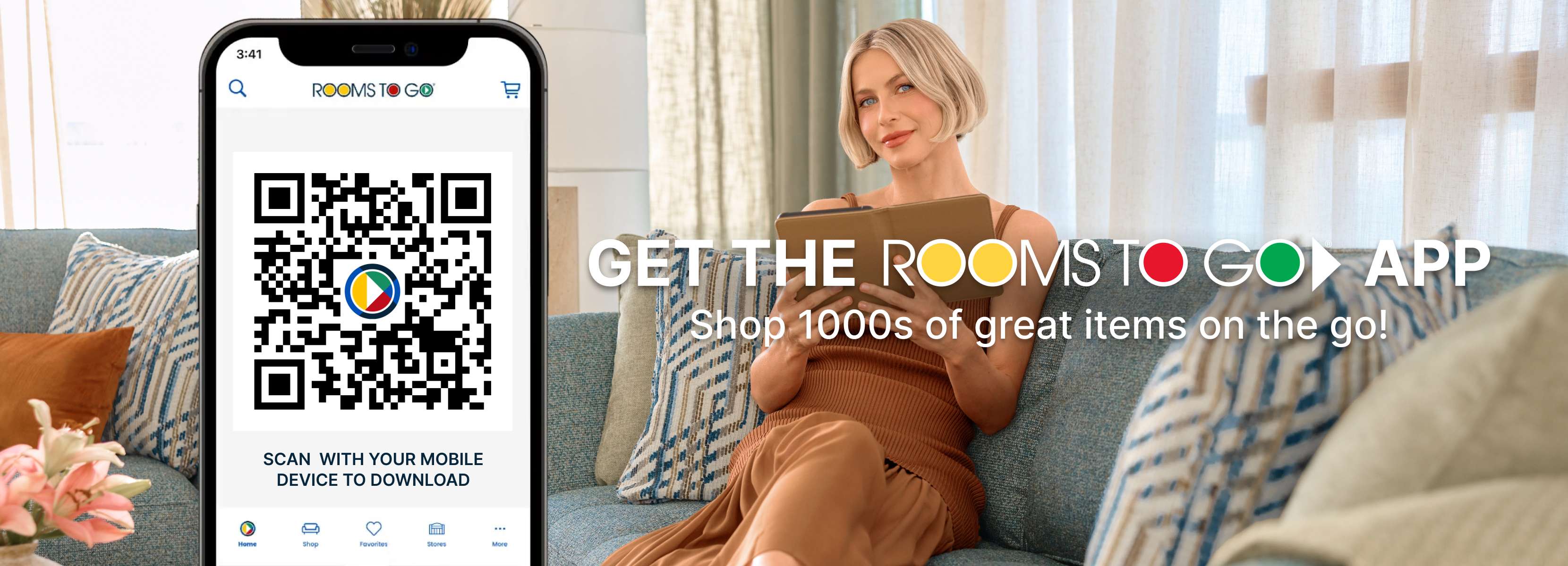 Get the Rooms To Go app. Scan with your mobile device to download. Shop 1000s of great items on the go!