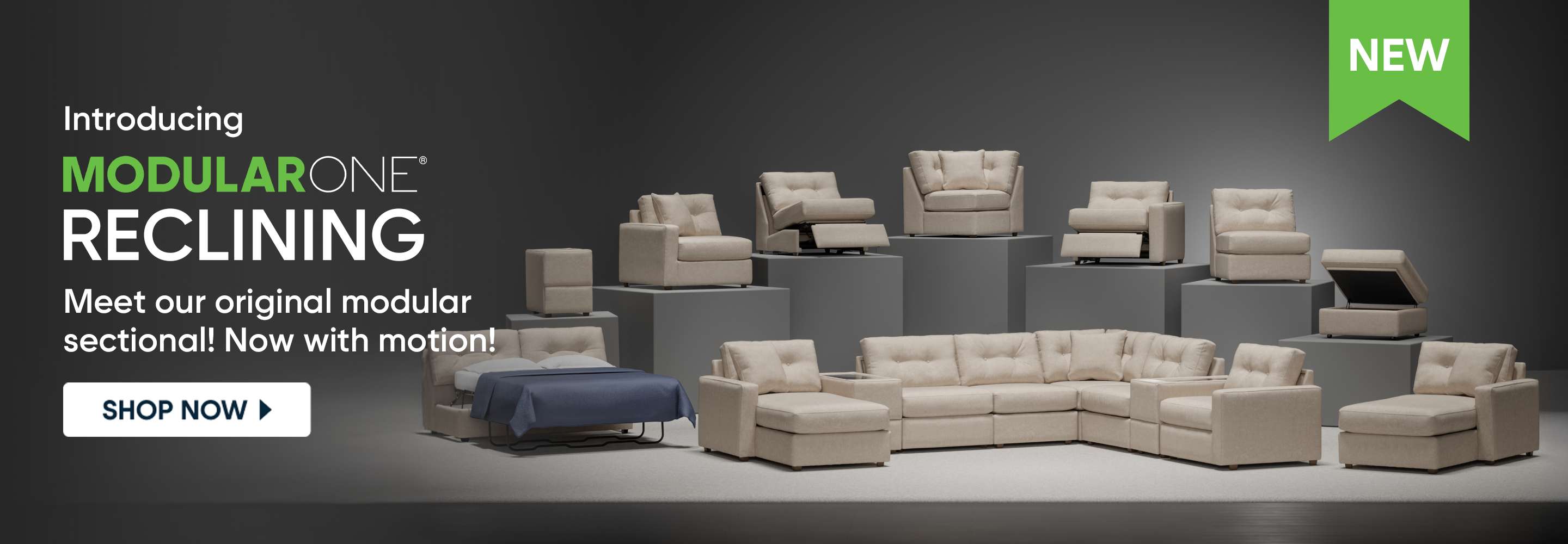 Introducing MODULARONE RECLINING. Meet our original modular sectional! Now with motion! Shop Now.