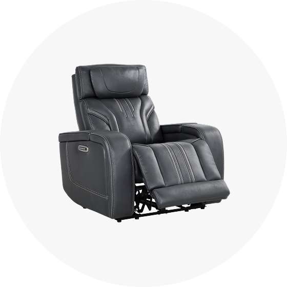 Gray leather recliner chair.
