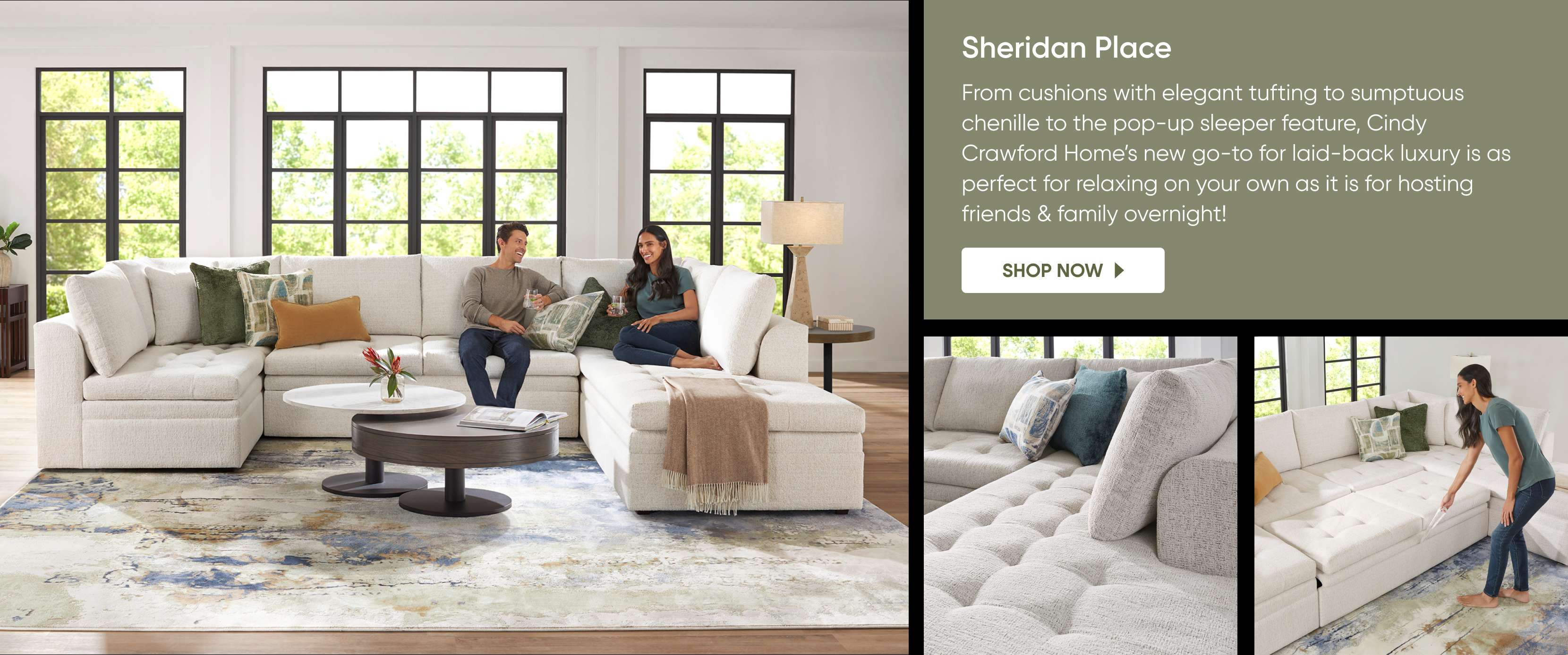 Sheridan Place. A sectional sofa with a pop-up sleeper feature.

