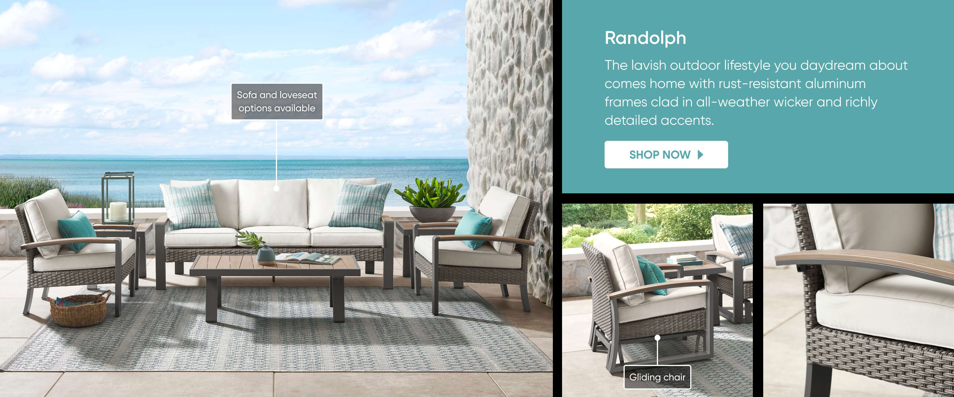 Randolph outdoor furniture set. Sofa and loveseat options available.
