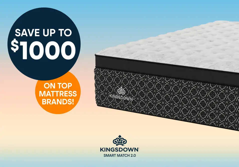 Save up to $1000 on top mattress brands! Kingsdown Smart Match 2.0 mattress.
