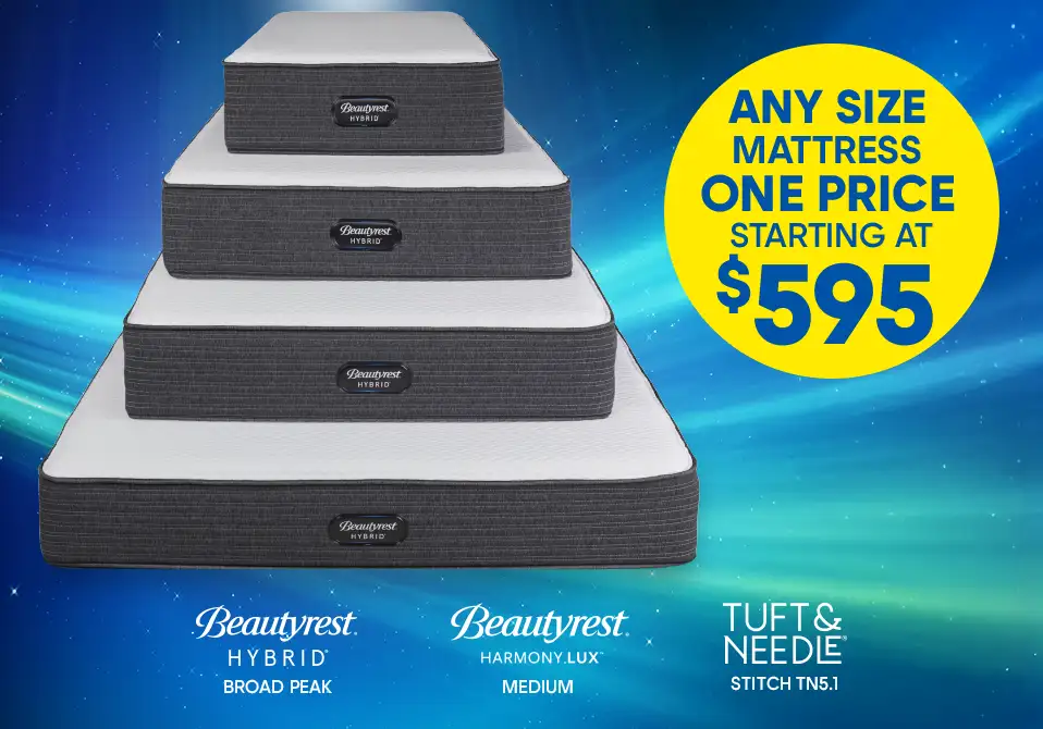 Any size mattress one price starting at $595.
