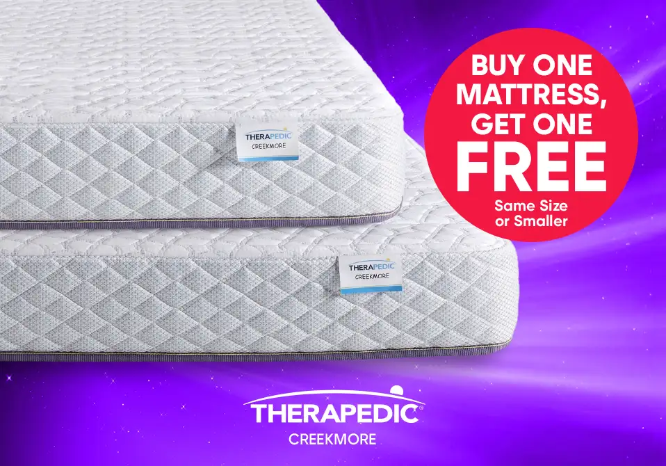 Buy one mattress, get one free. Two mattresses are stacked.
