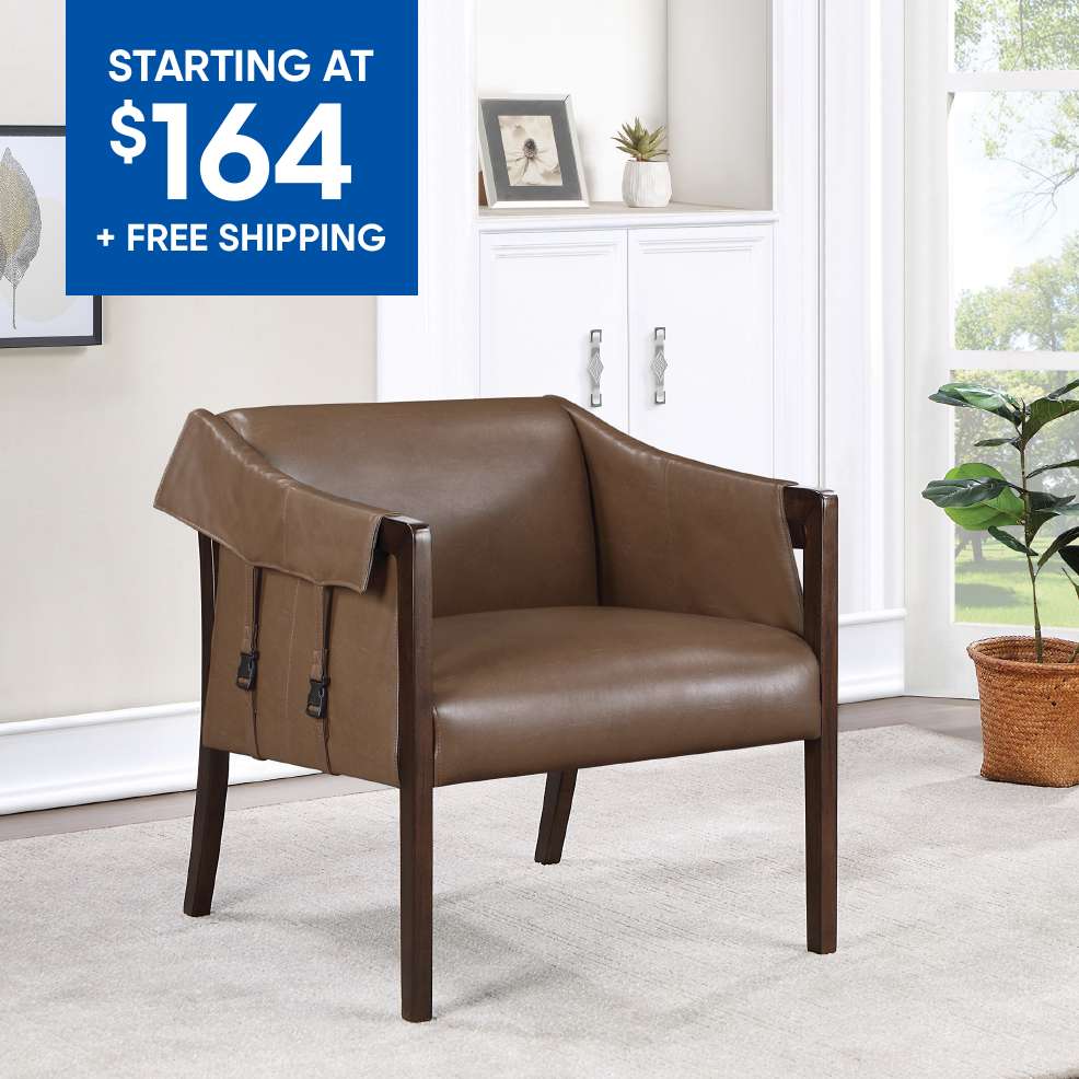 STARTING AT $164 + FREE SHIPPING. Brown leather armchair.