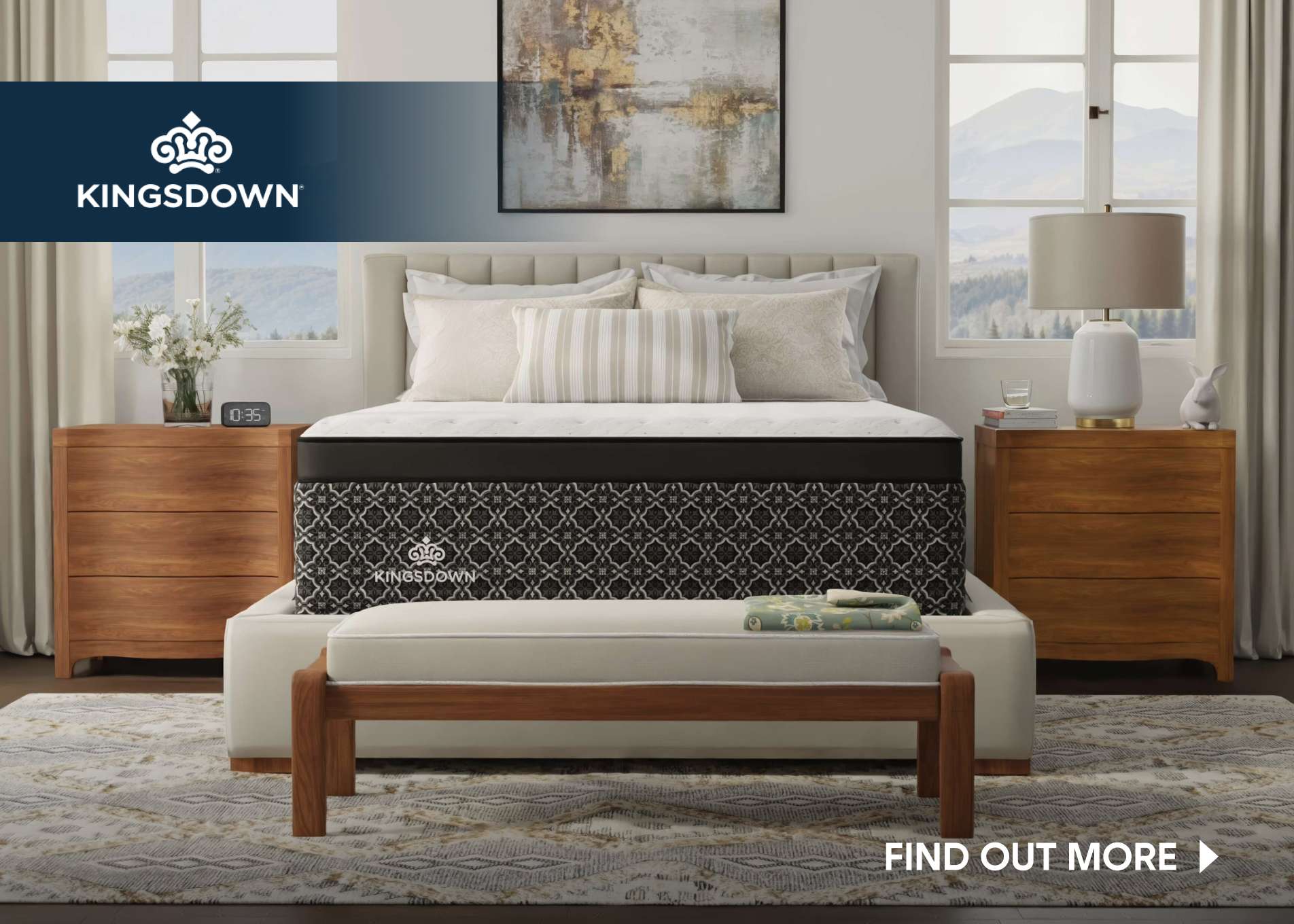 KINGSDOWN. Find out more. A bed with a patterned mattress in a bedroom.
