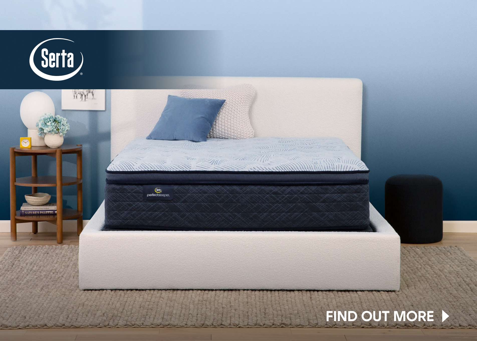 Serta Perfect Sleeper mattress on a white bed frame. Find out more.
