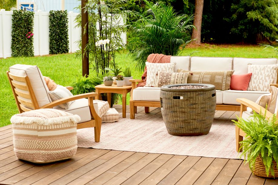 wood and cream outdoor patio set