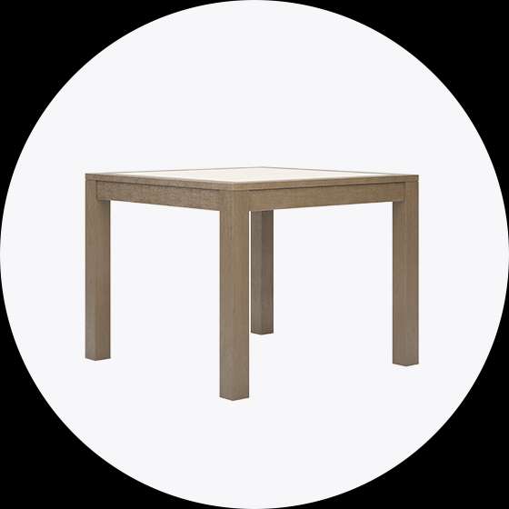 Square wooden table.
