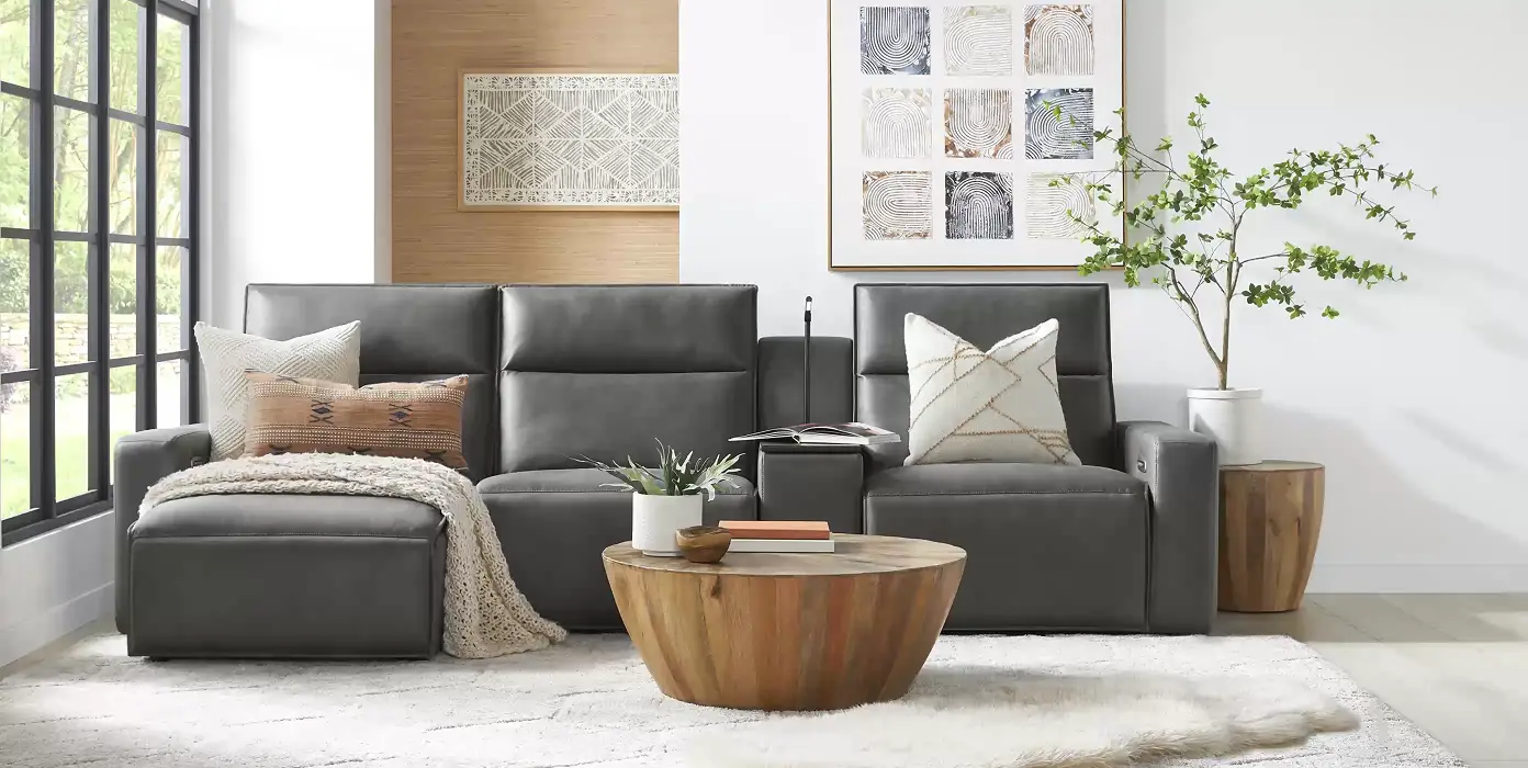 Modulartwo Light Gray Leather 7 Pc Dual Power Reclining Modular