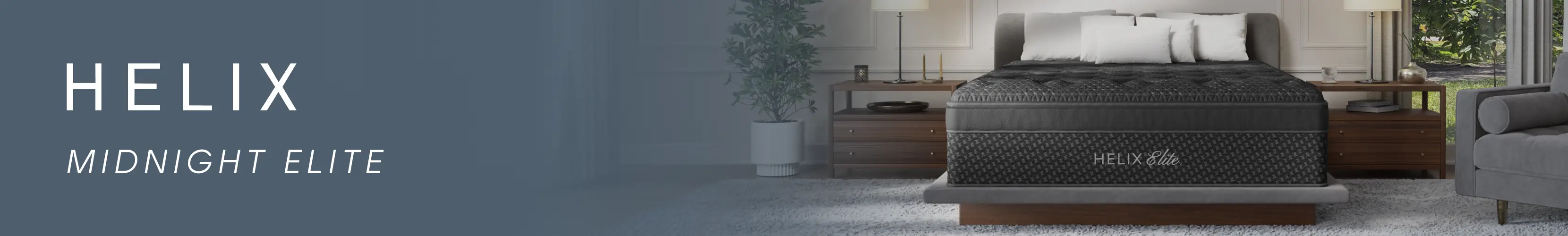 HELIX MIDNIGHT ELITE: A luxury mattress displayed in a modern, elegantly furnished bedroom.