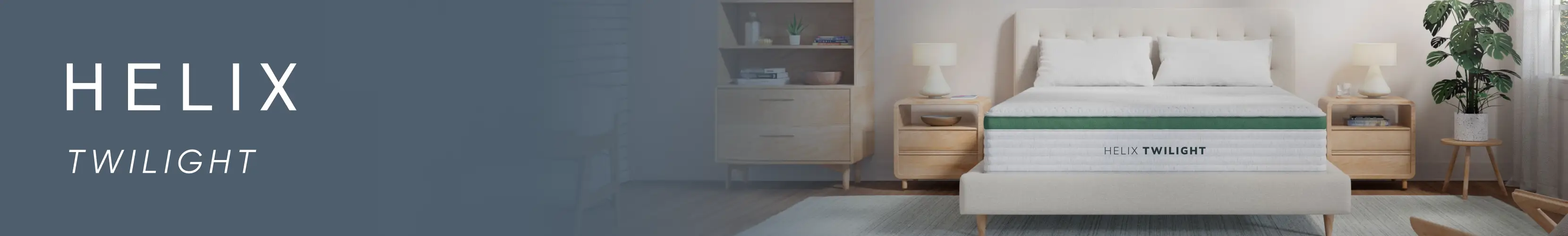 Helix Twilight mattress on a bed frame in a modern, minimalist bedroom.