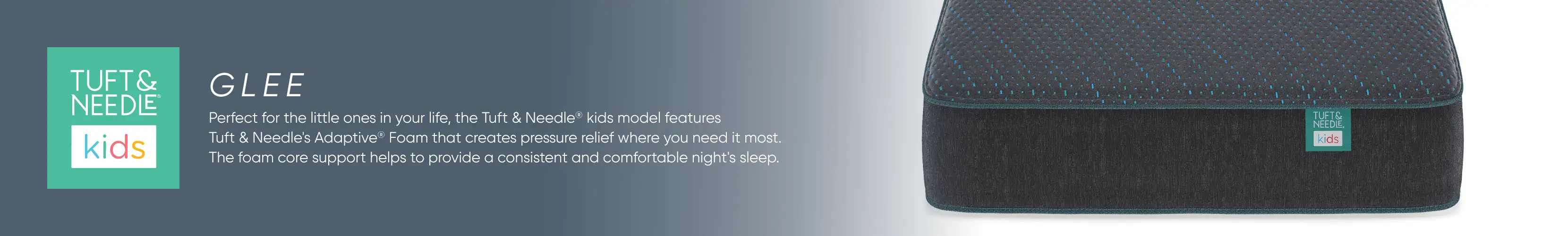 Tuft & Needle Kids Glee mattress featuring Adaptive Foam for pressure relief and consistent support.