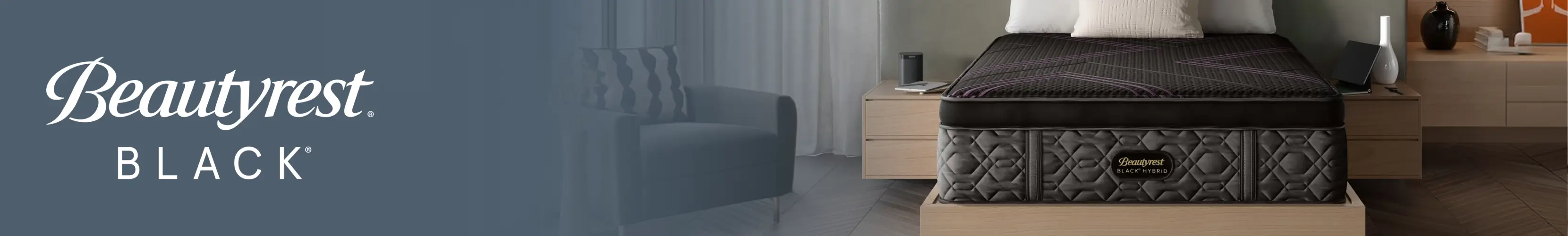 Beautyrest Black Hybrid mattress in a modern bedroom setting.