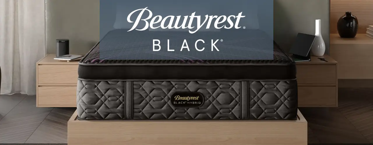 Beautyrest Black Hybrid mattress in a modern bedroom setting.