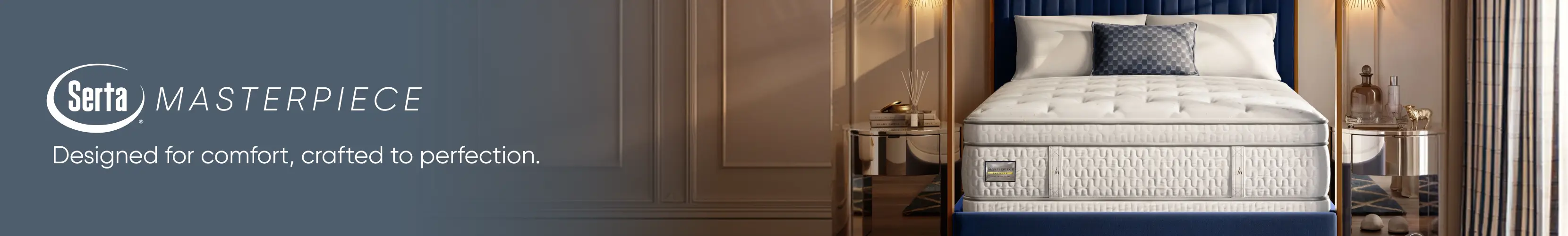Serta Masterpiece: Designed for comfort, crafted to perfection. A luxury mattress displayed in a modern bedroom.
