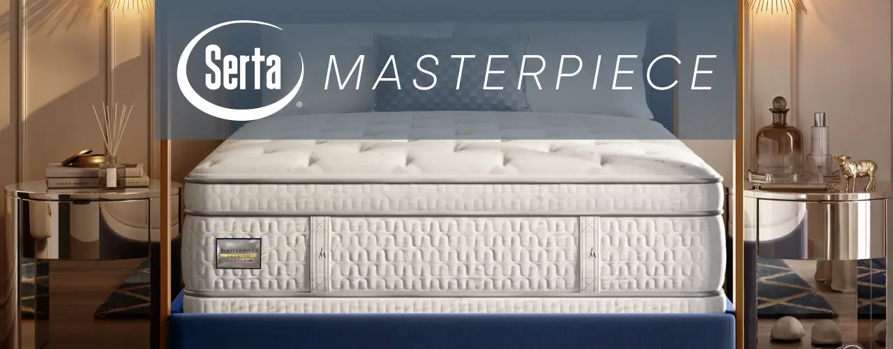 Serta Masterpiece: Designed for comfort, crafted to perfection. A luxury mattress displayed in a modern bedroom.