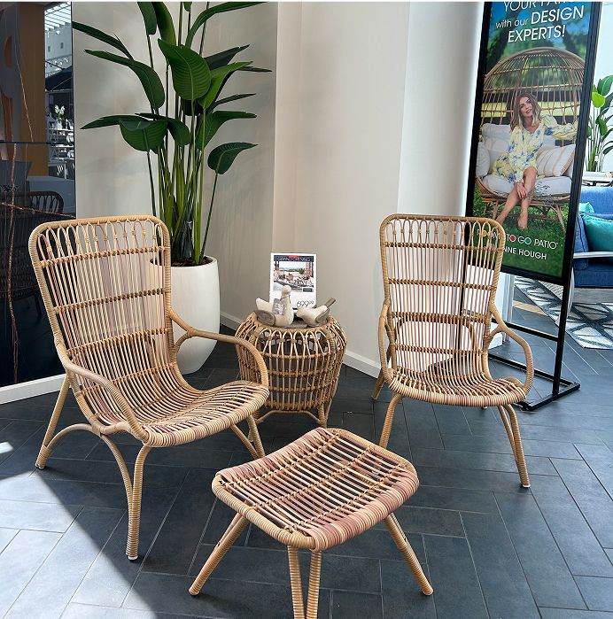 Rattan chair and ottoman set.
