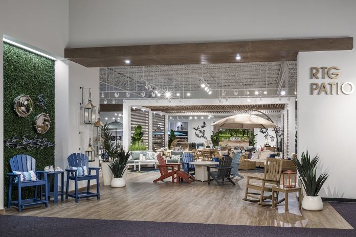 Indoor RTG Patio showroom displaying a variety of outdoor furniture and decor.