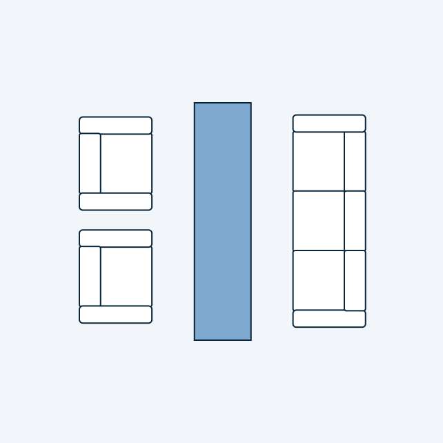 Floor plan with two loveseats, a long sofa, and a rectangular rug.
