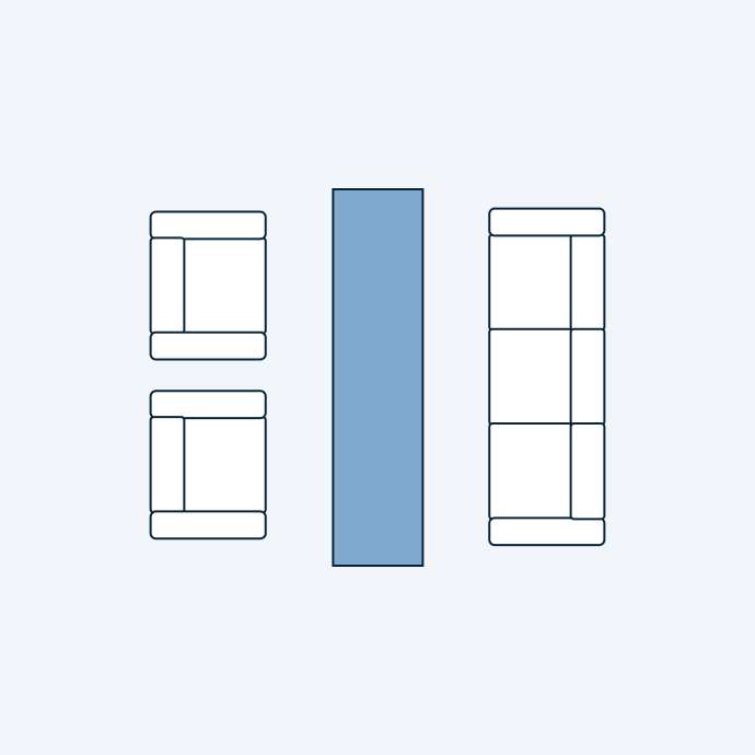 Floor plan with two loveseats, a long sofa, and a rectangular coffee table.
