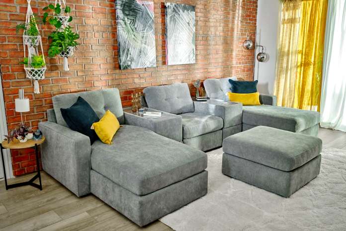 grey sofa with ottoman 
