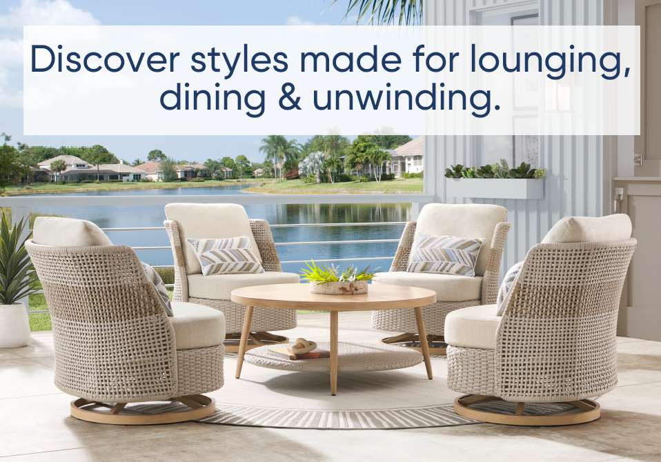 Discover styles made for lounging, dining & unwinding. Outdoor seating set with a round table.
