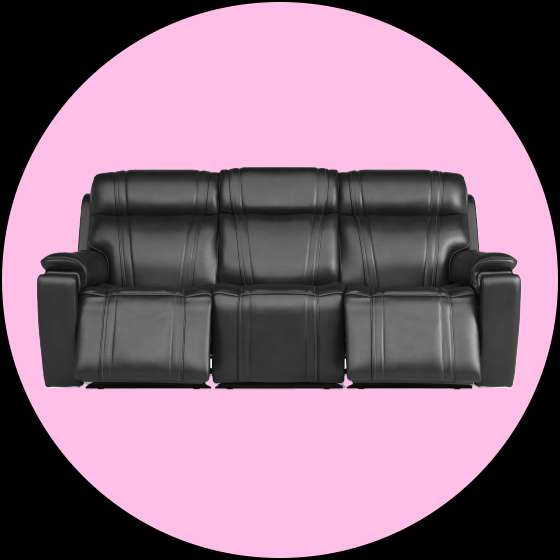 Black leather reclining sofa.
