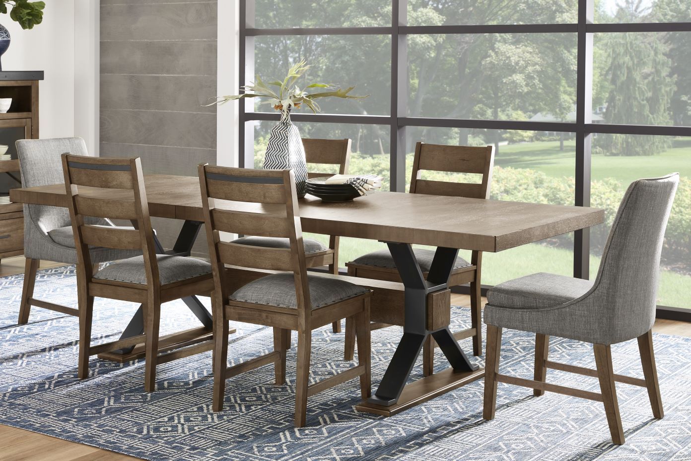 Dining table with chairs.
