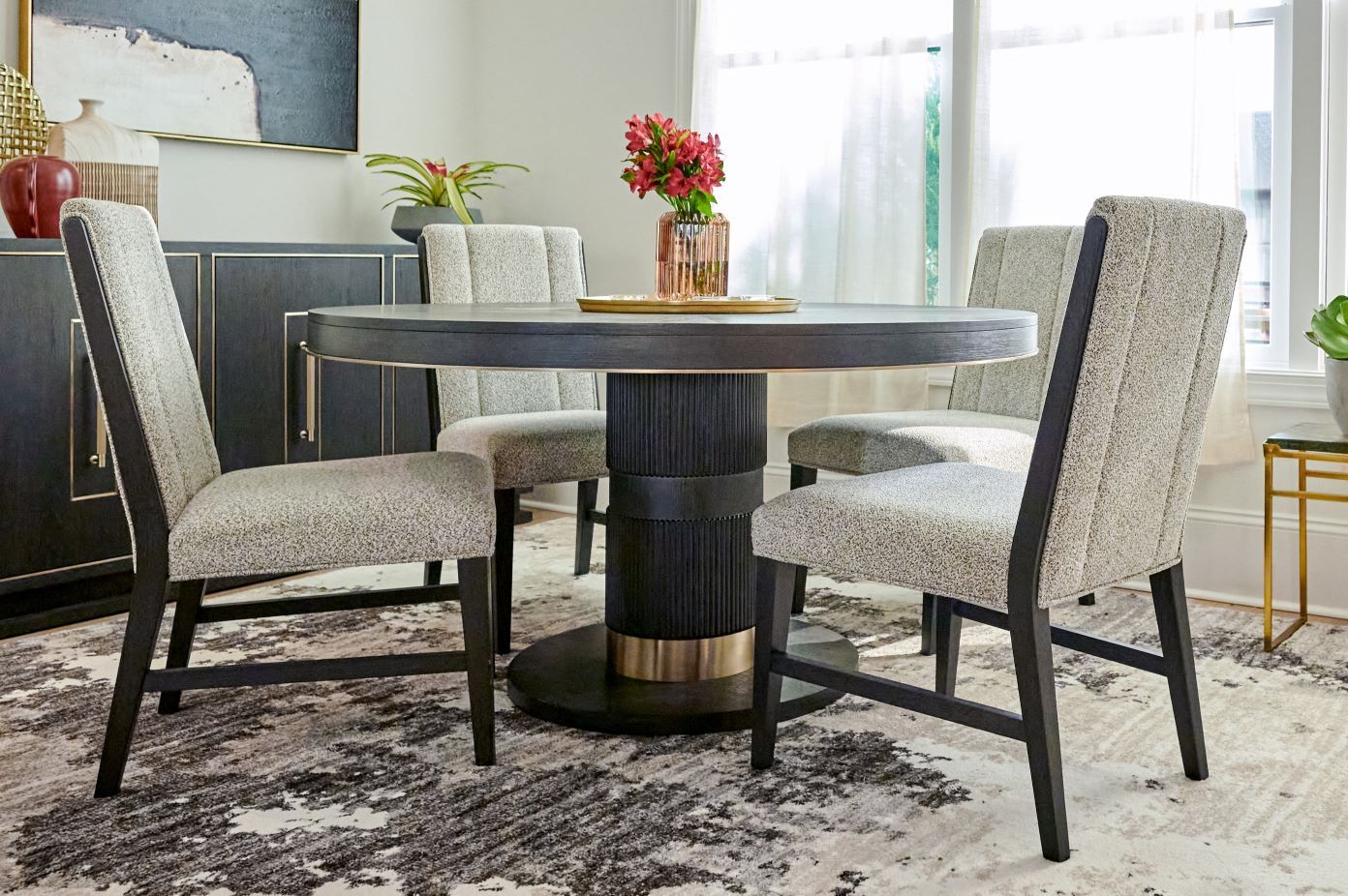 Dining table and chairs.
