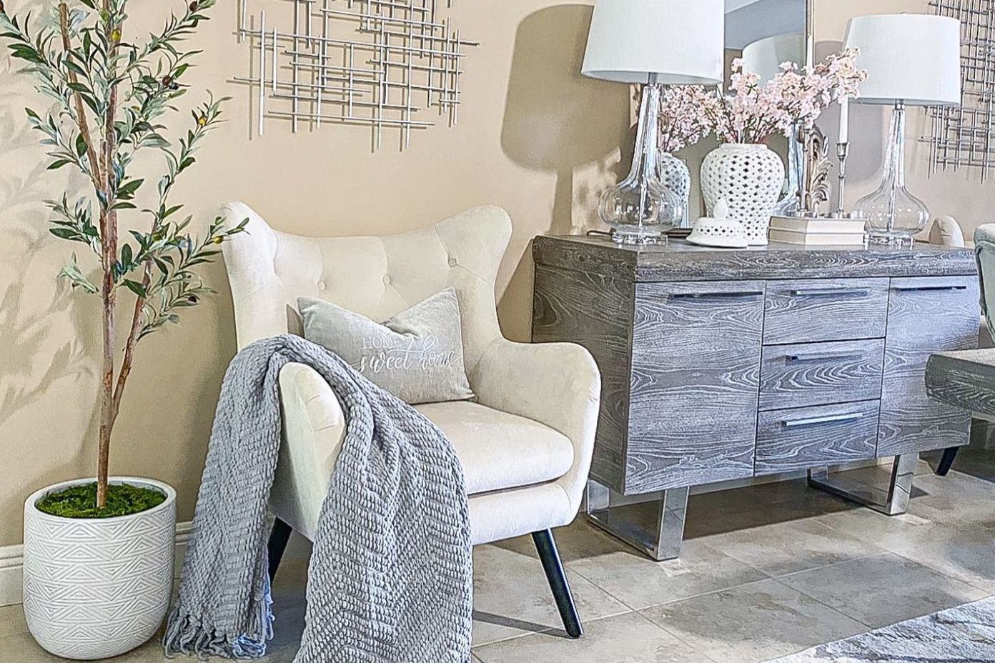 gray side cabinet 