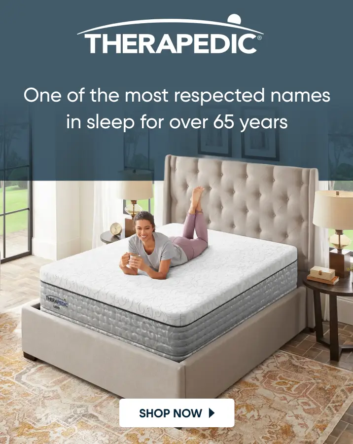 Therapedic: One Of The Most Respected Names In Sleep For Over 65 Years. A woman relaxes on a Therapedic mattress.