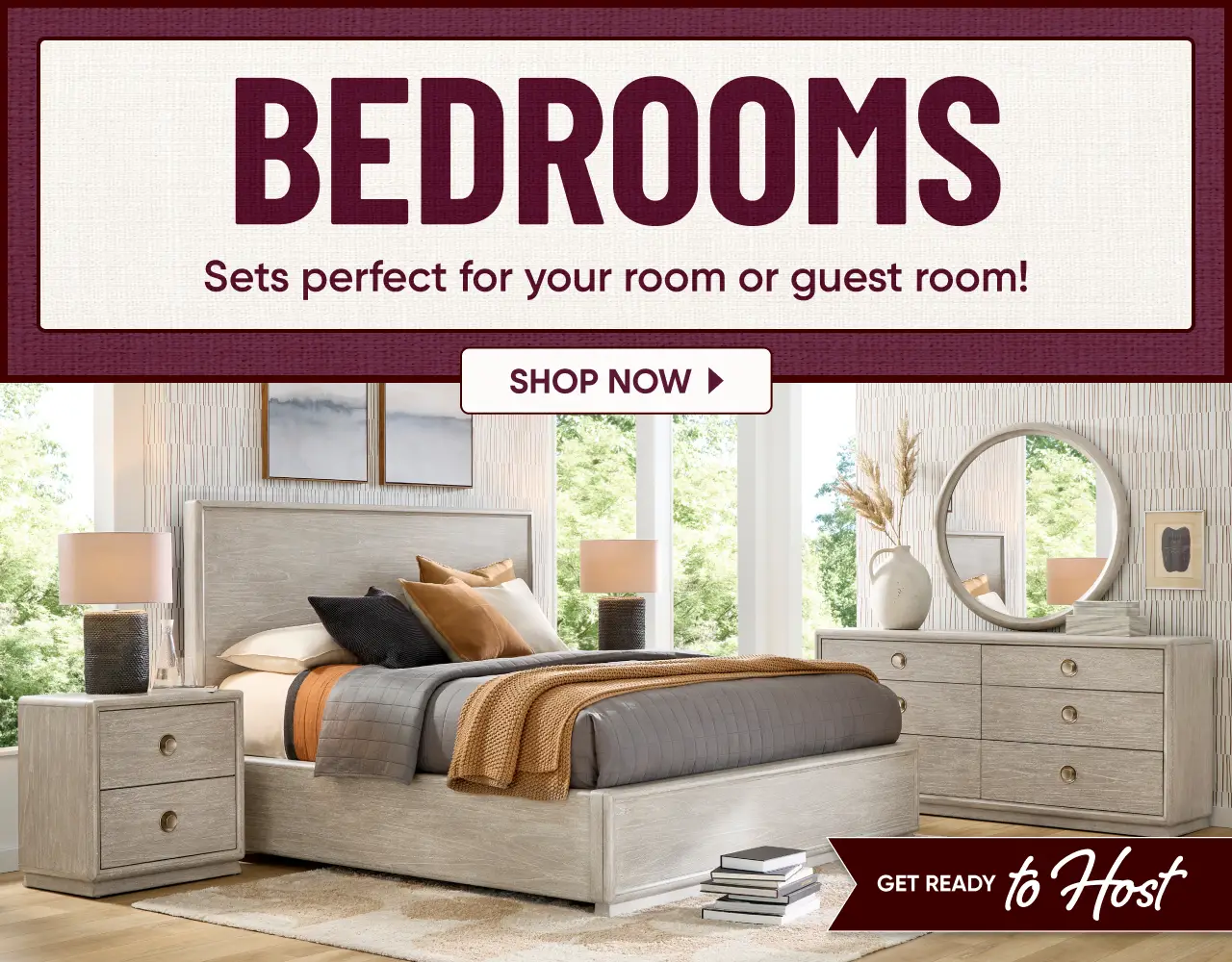 GET READY to Host BEDROOMS Family's favorite room for a fab price! SHOP NOW. A modern light wood bedroom furniture set.
