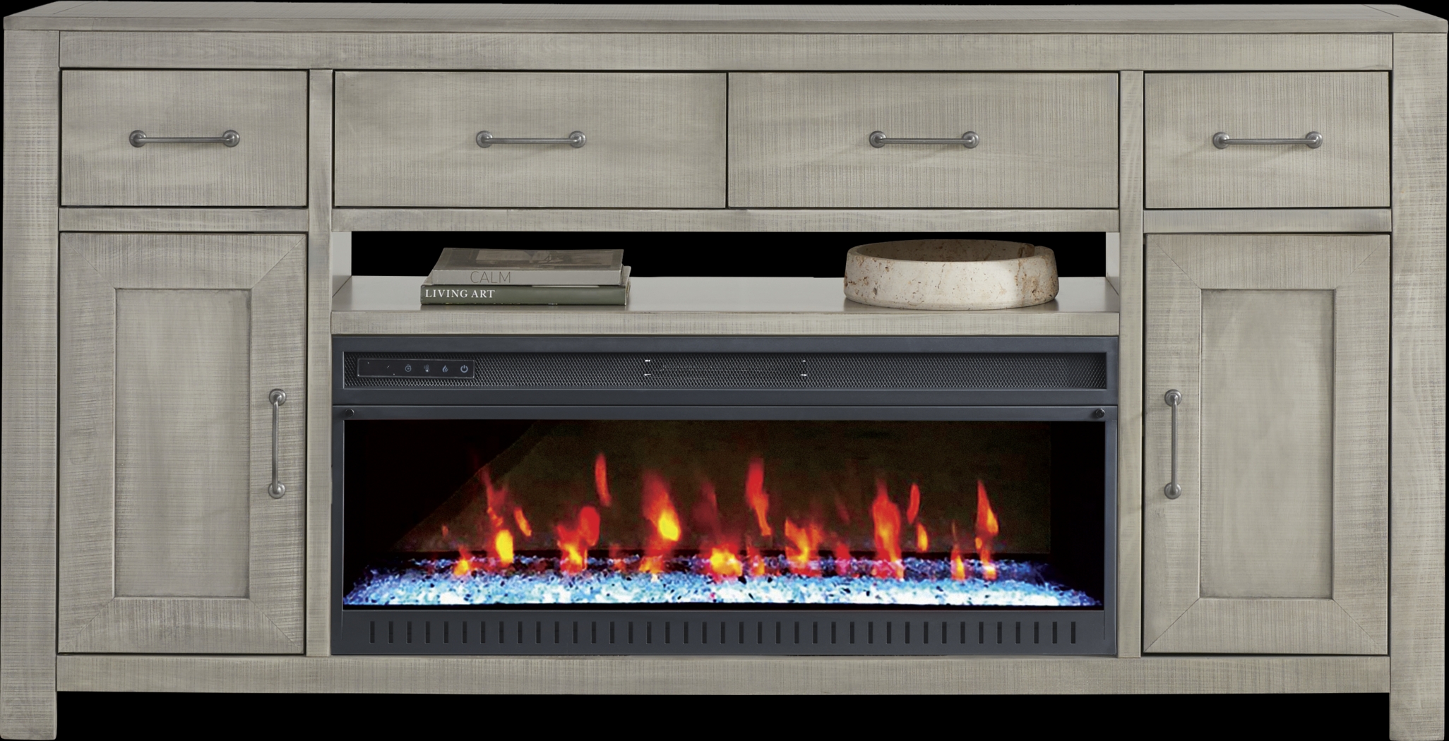 Abbey Springs Gray 77" Console with Electric Fireplace - Thumbnail - Image 1