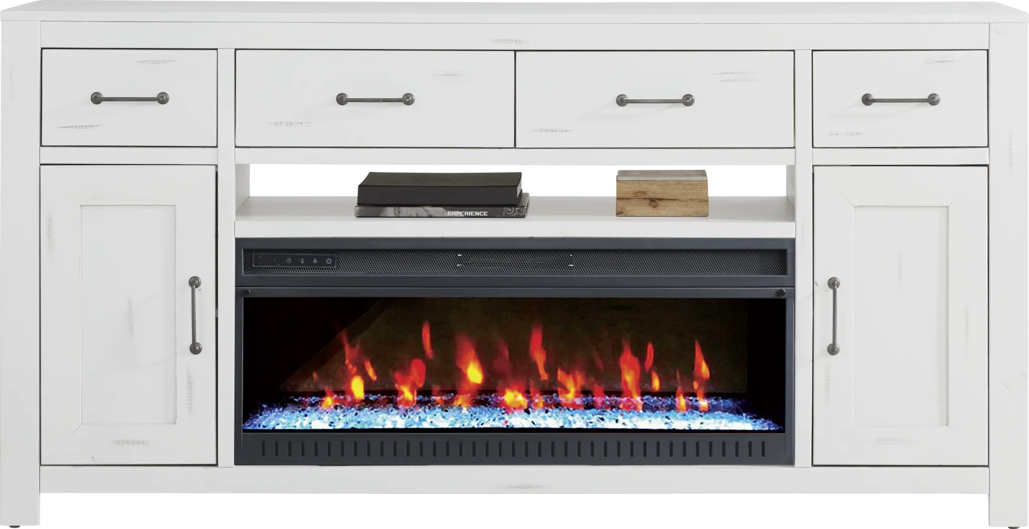 Abbey Springs White 77" Console with Electric Fireplace - Thumbnail - Image 1